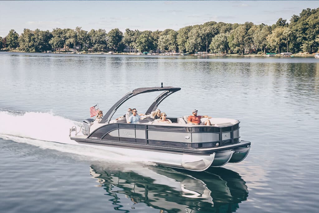 The flag on the Barletta Pontoon Boats is a good reminder for us. We're  able to be out on the water and test boats this week because of the  freedoms of